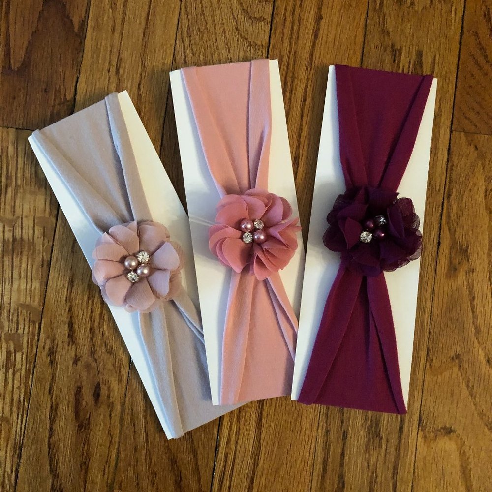 3 Chiffon Flower Jersey Cotton Knit Headband Child